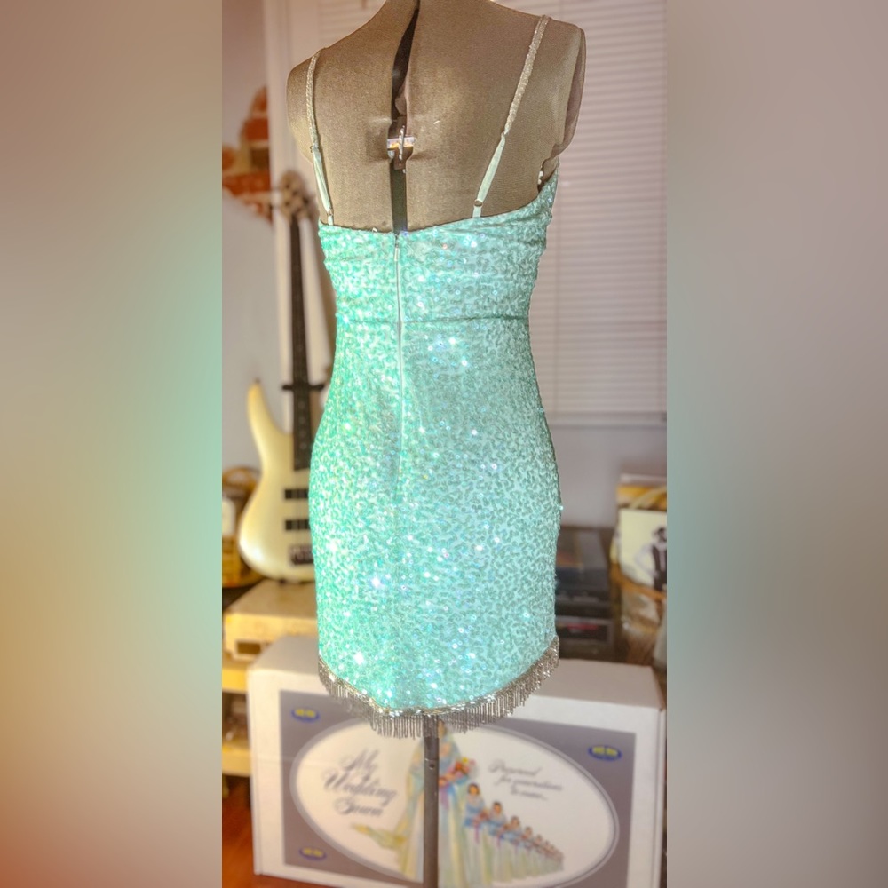 Beaded-fringe Hem Sequin Mini-Dress by Ashley Lauren, Size 8 - Picture 8 of 10